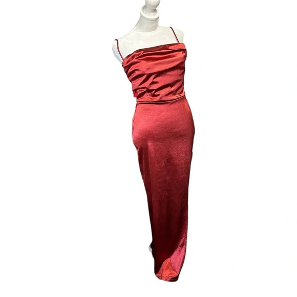 Windsor Lola High Slit Satin Dress size small, burgundy - Picture 1 of 9
